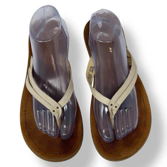 OLUKAI Kapehe Luana Tapa Sahara Leather Straps Thong White Sandals Size 11 - Picture 1 of 10